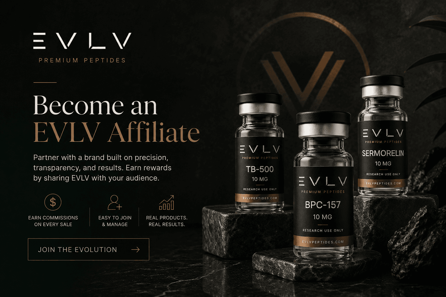Become an EVLV Affiliate — EVLV research peptide vials
